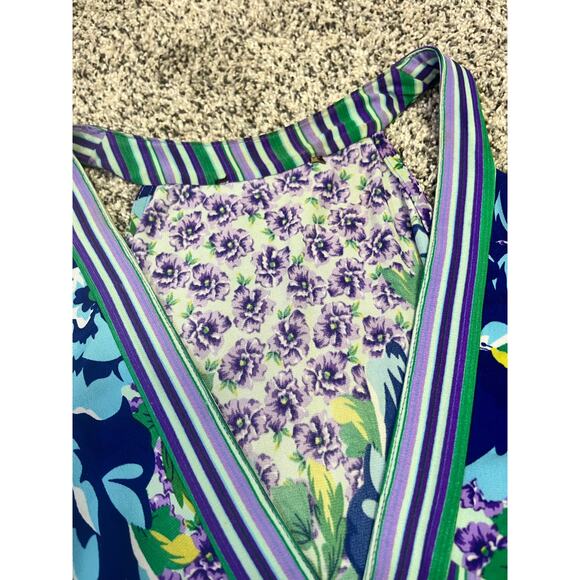 Roberto Cavalli Dress XL Floral Stripe Sleeveless‎ Purple Green Boho Y2K Resort - Picture 6 of 16